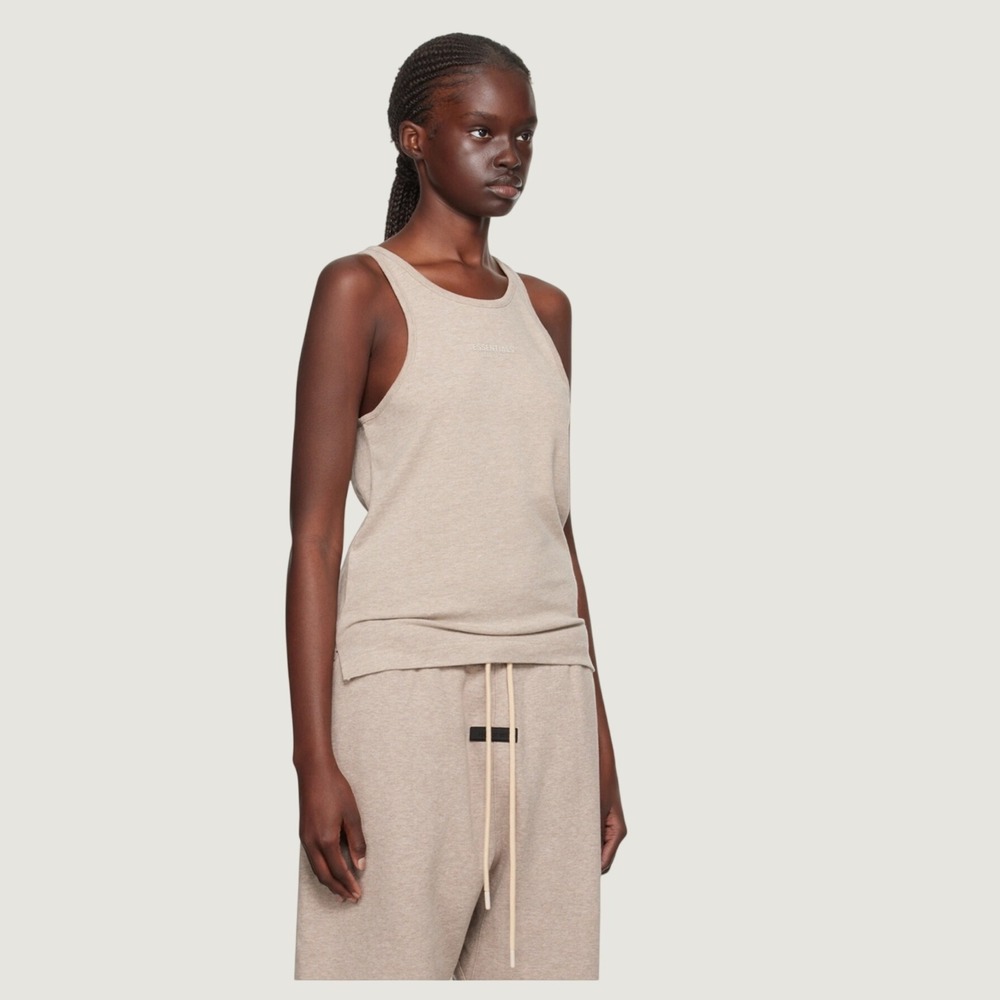 Fear of God Essentials Bonded Tank Top Core Heather Beige Sz Small